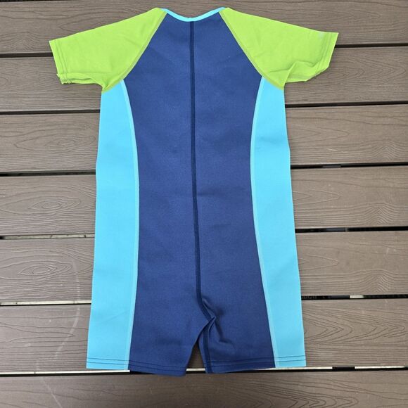 TYR Boys Girls Solid Thermal Swim Suit Zip up Blue Olive Size 7/8 New Sample - Picture 2 of 2